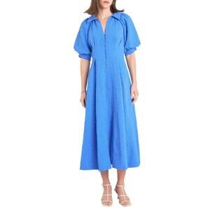 English Factory women's Karsyn Midi Dress size L puffed sleeves Blue